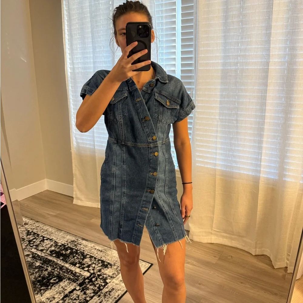 Free People The City Mini Button Front Asymmetric Dress - Picture 2 of 3